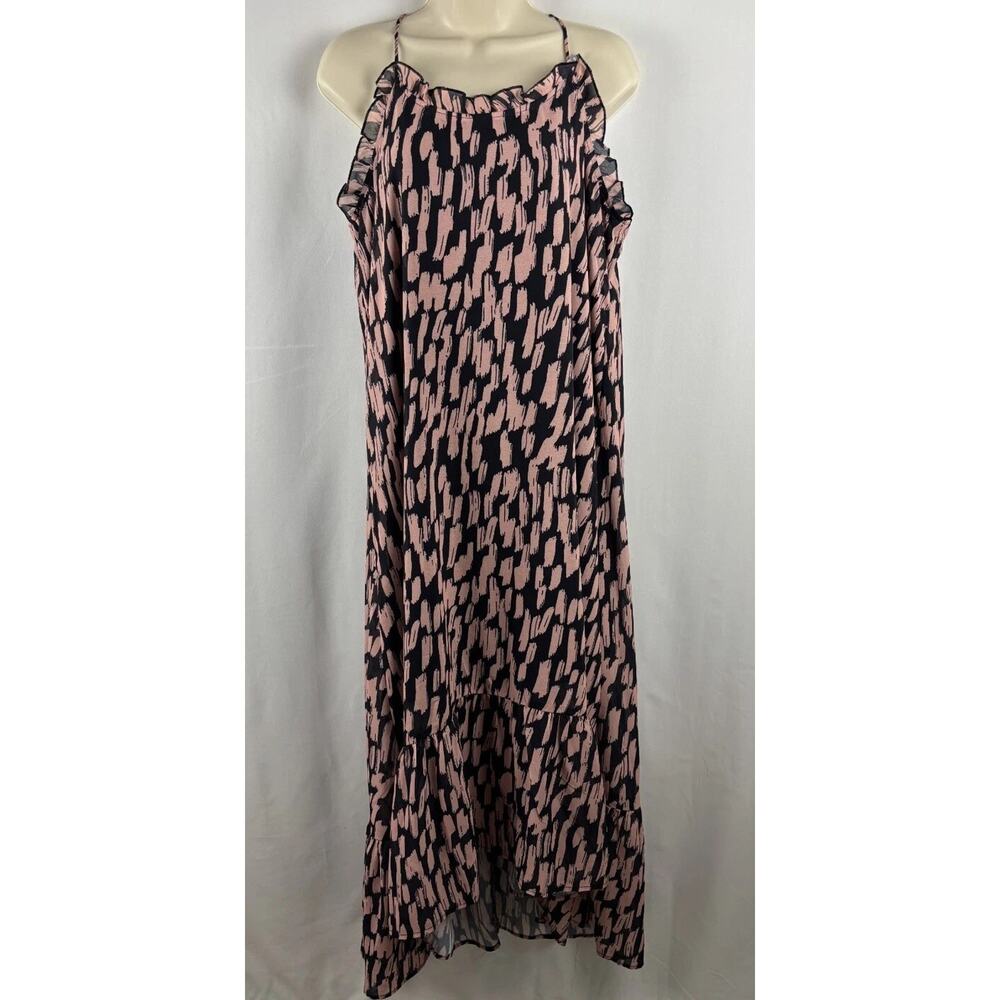 Anrabess Maxi Sundress M Navy Pink Flowy Spaghetti Strap Beach Dress